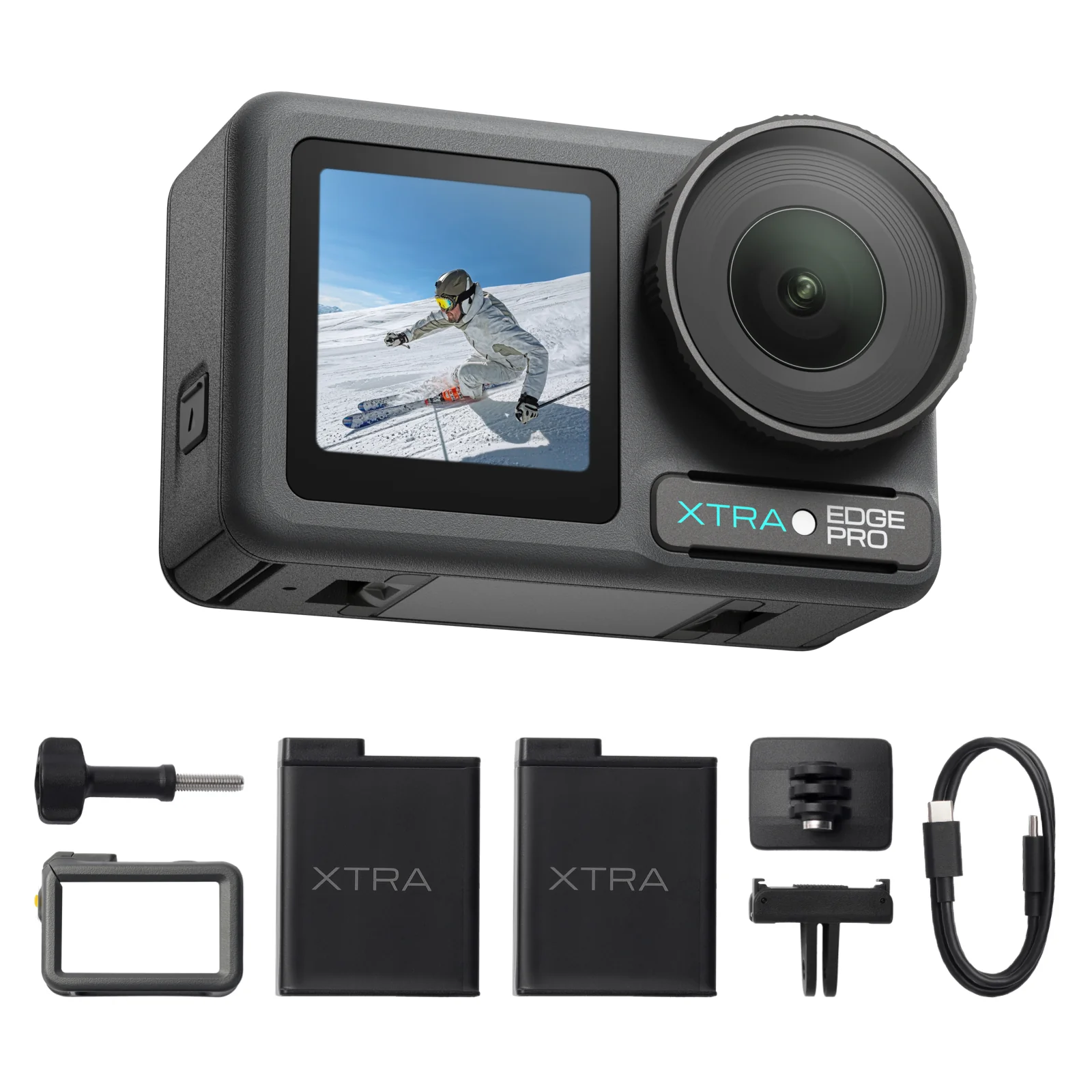 Xtra Edge Pro Dual Battery Bundle - 1/1.3" Sensor, 65ft Waterproof, 216-Min Battery, 4K/120fps Night Video, Smart Tracking, 32x Slow Motion for Outdoor Sports Vlogging Camera